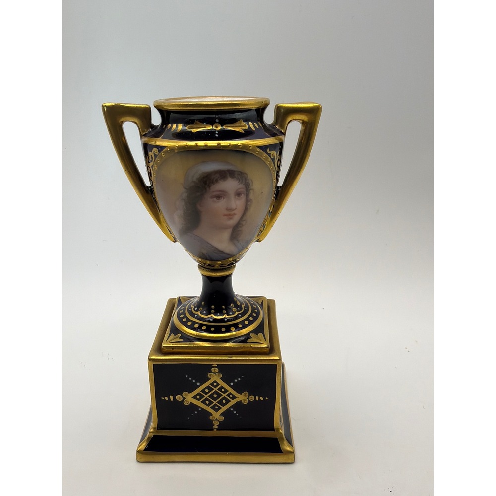 AntiqueRoyal Rudolsta Portrait Miniature Urn Vase Portrait Ruth 1904 German